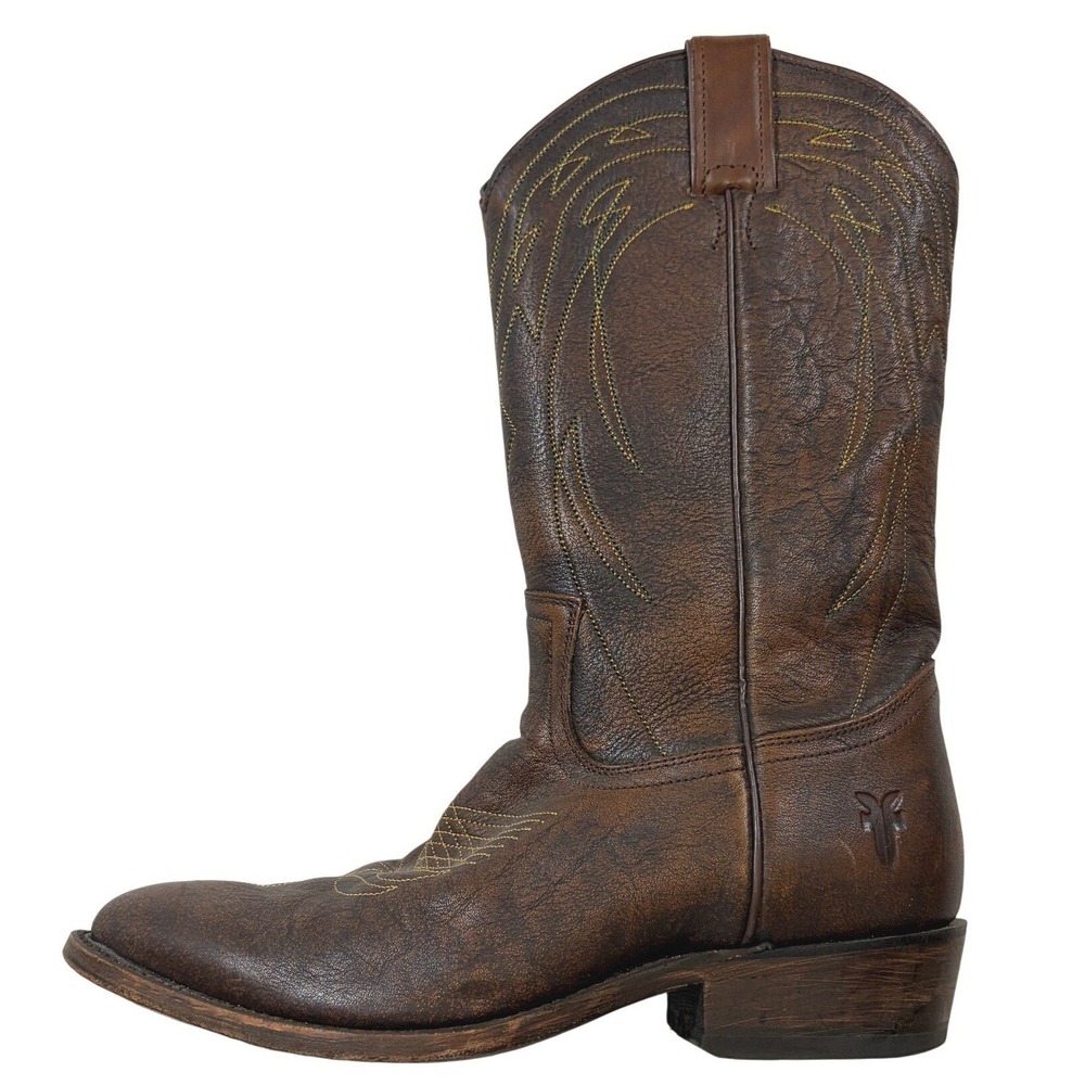 Frye Billy Pull On Pebbled Leather Western Cowboy Boots 8 8B Stacked Heel